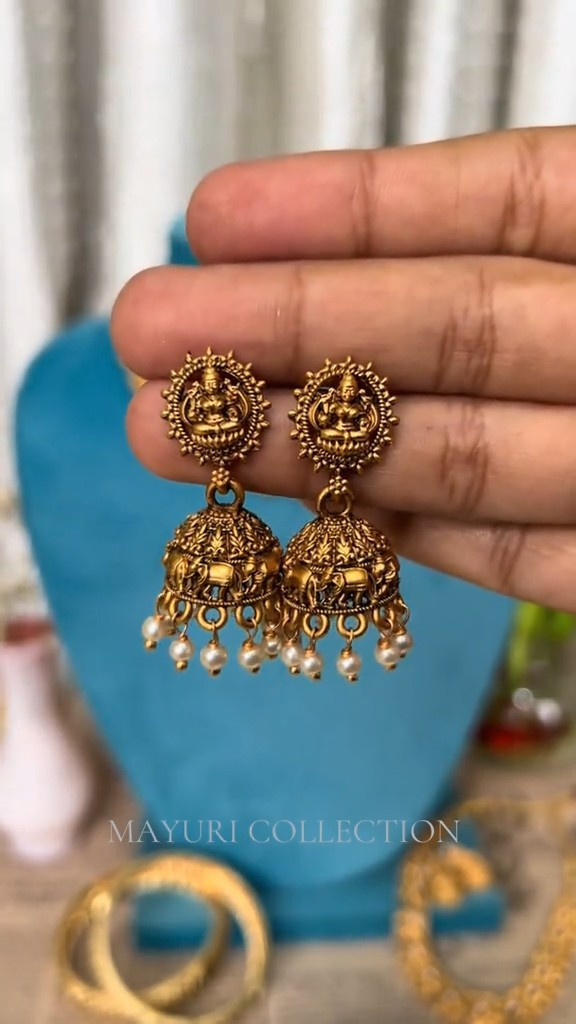Gold-Tone Jhumka Earrings with Pearl Drop Detail - Image 4