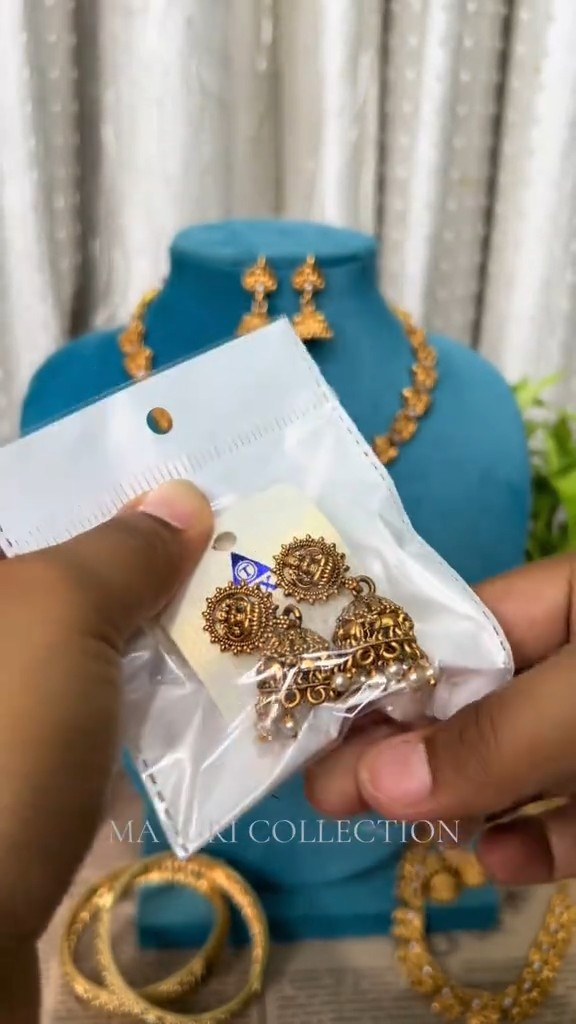 Gold-Tone Jhumka Earrings with Pearl Drop Detail - Image 2