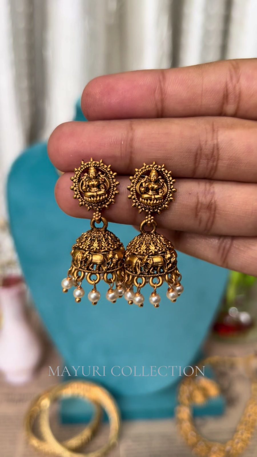 Gold-Tone Jhumka Earrings with Pearl Drop Detail - Image 6