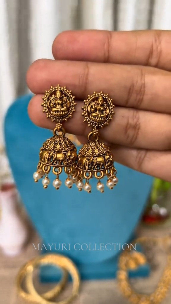 Gold-Tone Jhumka Earrings with Pearl Drop Detail